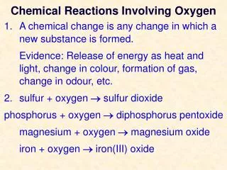 Chemical Reactions Involving Oxygen