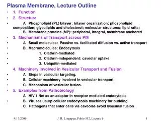 Plasma Membrane, Lecture Outline 1. Function 2. Structure