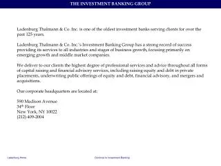 THE INVESTMENT BANKING GROUP