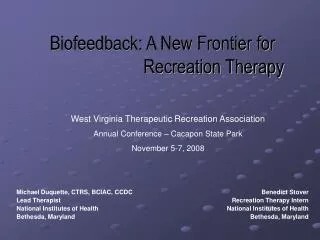 Biofeedback: A New Frontier for Recreation Therapy