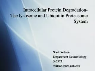 Intracellular Protein Degradation- The lysosome and Ubiquitin Proteasome System