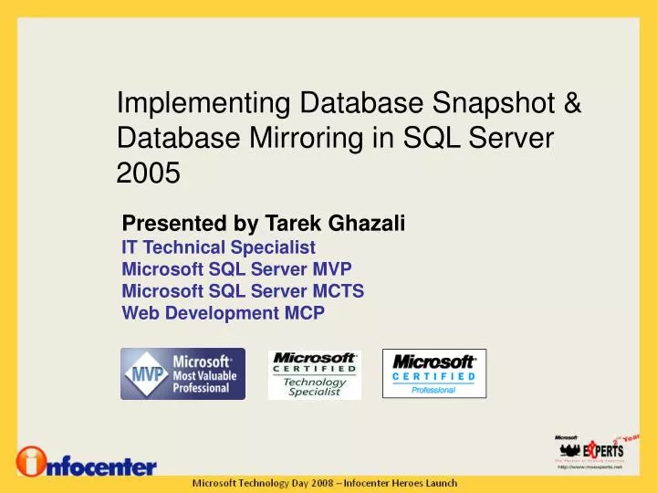 implementing database snapshot database mirroring in sql server 2005