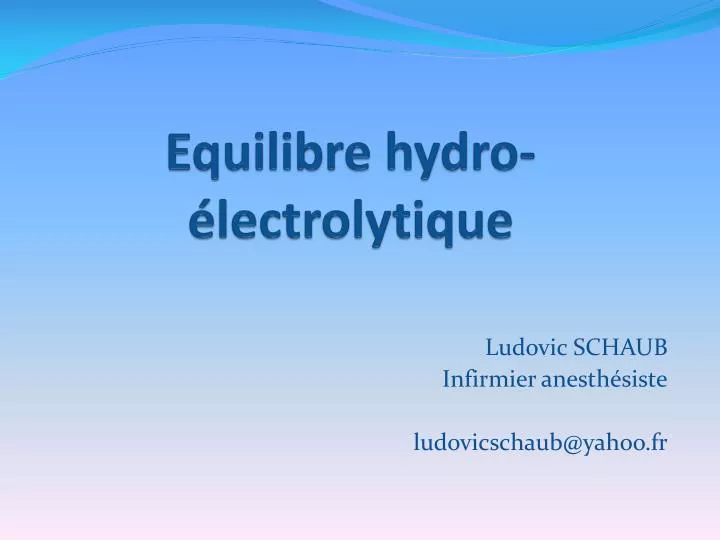 equilibre hydro lectrolytique