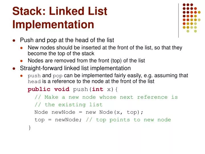 stack linked list implementation
