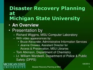 Disaster Recovery Planning at Michigan State University