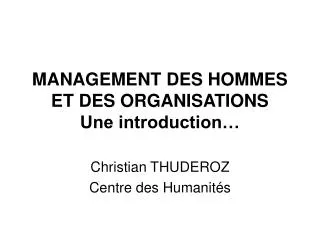 management des hommes et des organisations une introduction