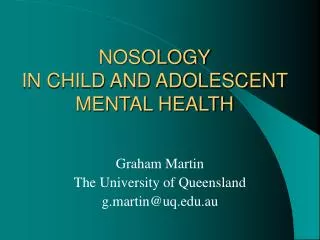 NOSOLOGY IN CHILD AND ADOLESCENT MENTAL HEALTH