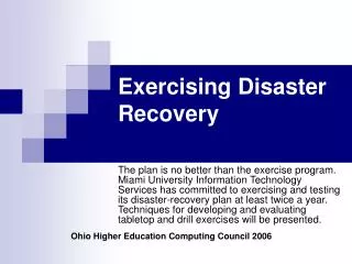 Exercising Disaster Recovery