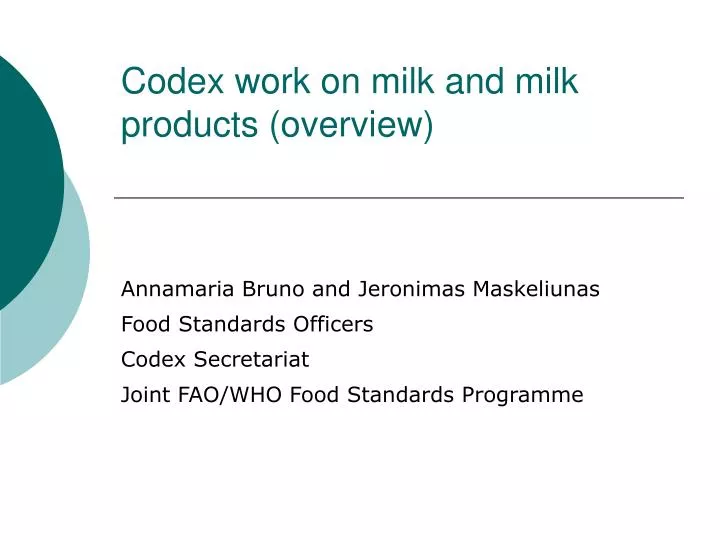 codex work on milk and milk products overview