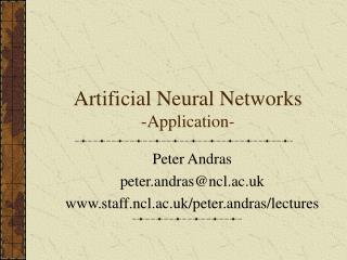 Artificial Neural Networks -Application-