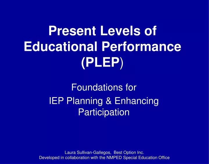 present levels of educational performance plep