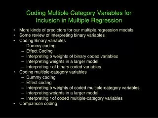Coding Multiple Category Variables for Inclusion in Multiple Regression