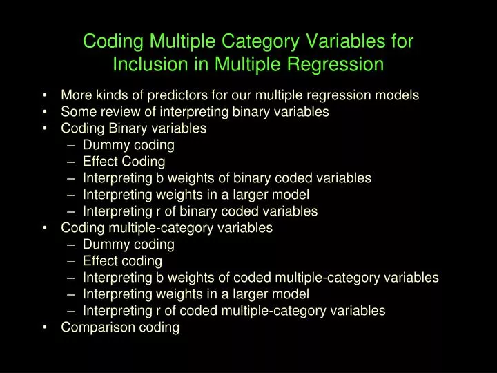 coding multiple category variables for inclusion in multiple regression