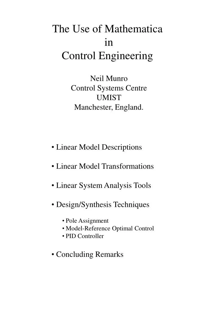 the use of mathematica in control engineering