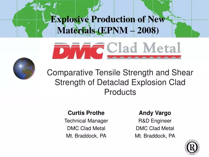 comparative tensile strength and shear strength of detaclad explosion clad products