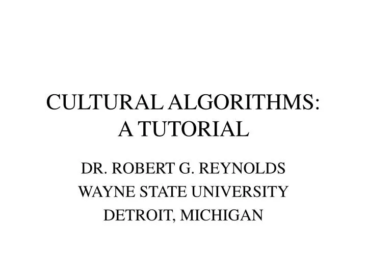cultural algorithms a tutorial