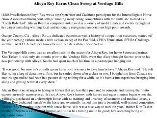 alicyn roy earns clean sweep at verdugo hills