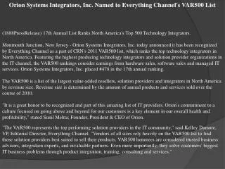 orion systems integrators, inc. named to everything channel'