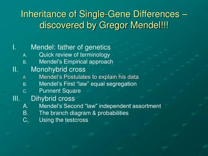 inheritance of single gene differences discovered by gregor mendel