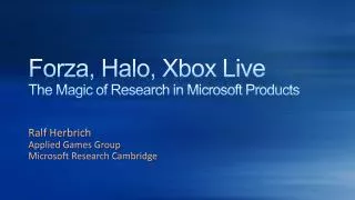 Forza , Halo, Xbox Live The Magic of Research in Microsoft Products