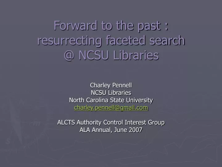 forward to the past resurrecting faceted search @ ncsu libraries