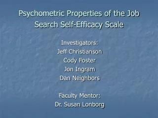 Psychometric Properties of the Job Search Self-Efficacy Scale