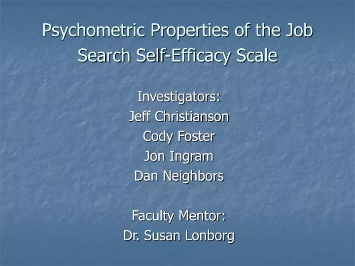 psychometric properties of the job search self efficacy scale