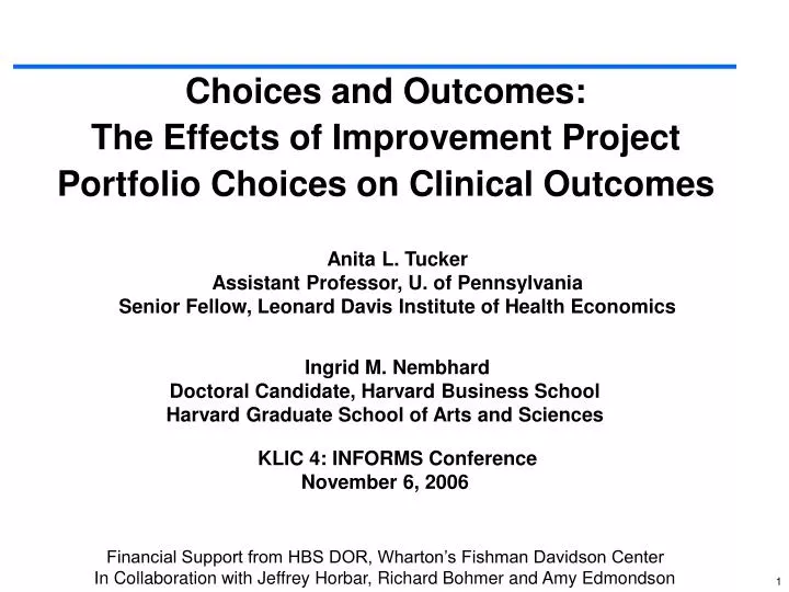 choices and outcomes the effects of improvement project portfolio choices on clinical outcomes