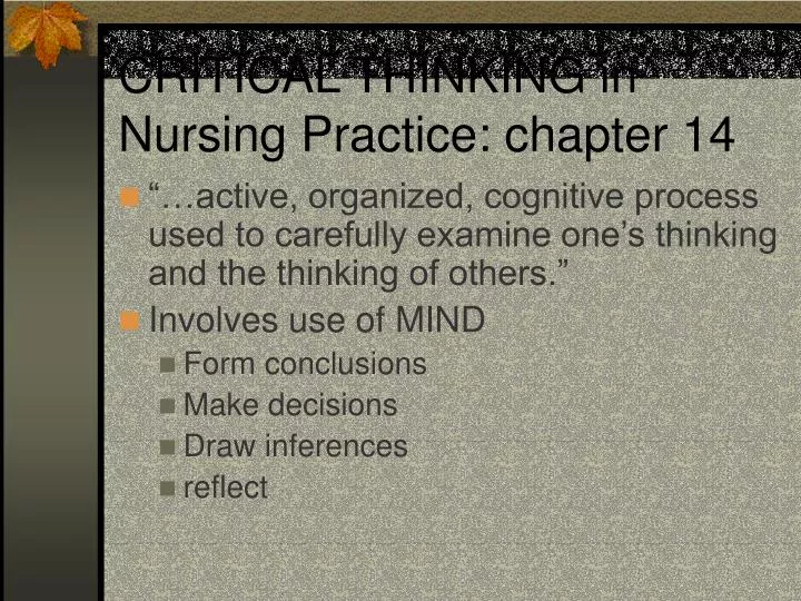critical thinking in nursing practice chapter 14