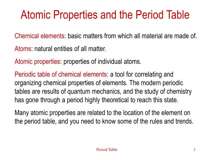 atomic properties and the period table