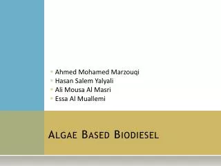 Algae Based Biodiesel