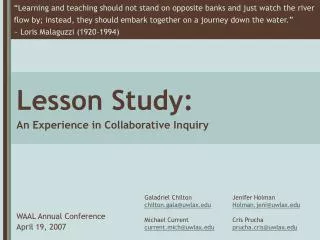 Lesson Study: An Experience in Collaborative Inquiry