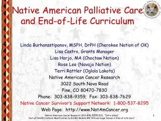 Native American Palliative Care and End-of-Life Curriculum