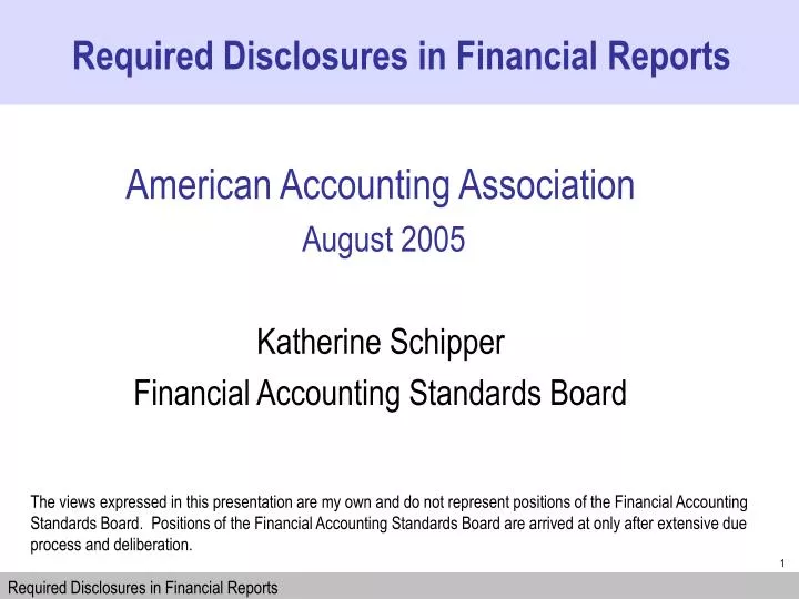 american accounting association august 2005 katherine schipper financial accounting standards board