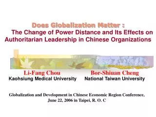 Does Globalization Matter : The Change of Power Distance and Its Effects on Authoritarian Leadership in Chinese Organiz