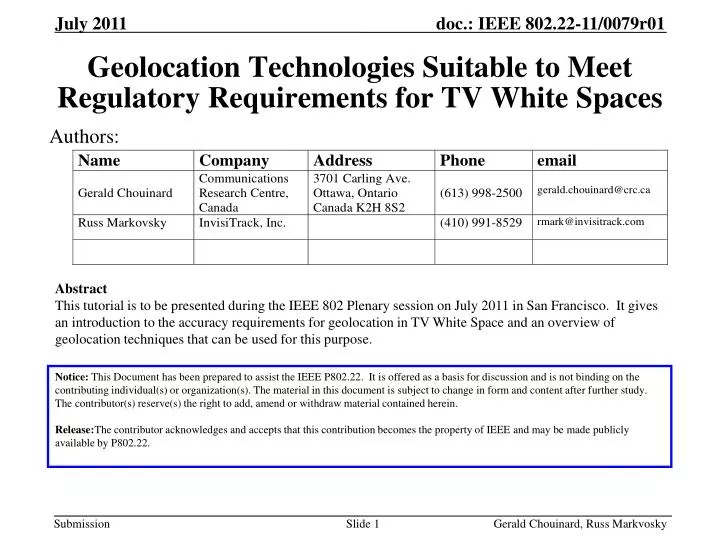 geolocation technologies suitable to meet regulatory requirements for tv white spaces