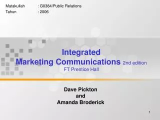 Integrated Marketing Communications 2nd edition FT Prentice Hall