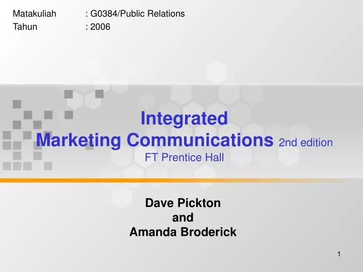 integrated marketing communications 2nd edition ft prentice hall