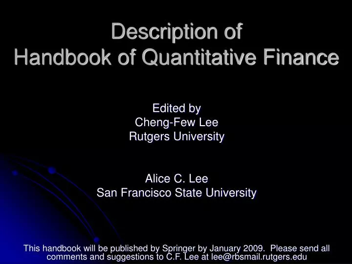 description of handbook of quantitative finance