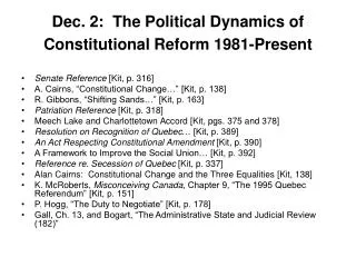 Dec. 2: The Political Dynamics of Constitutional Reform 1981-Present