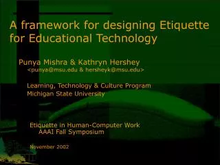 A framework for designing Etiquette for Educational Technology
