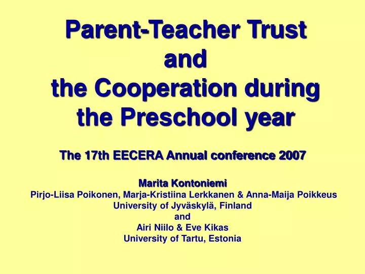 parent teacher trust and the cooperation during the preschool year