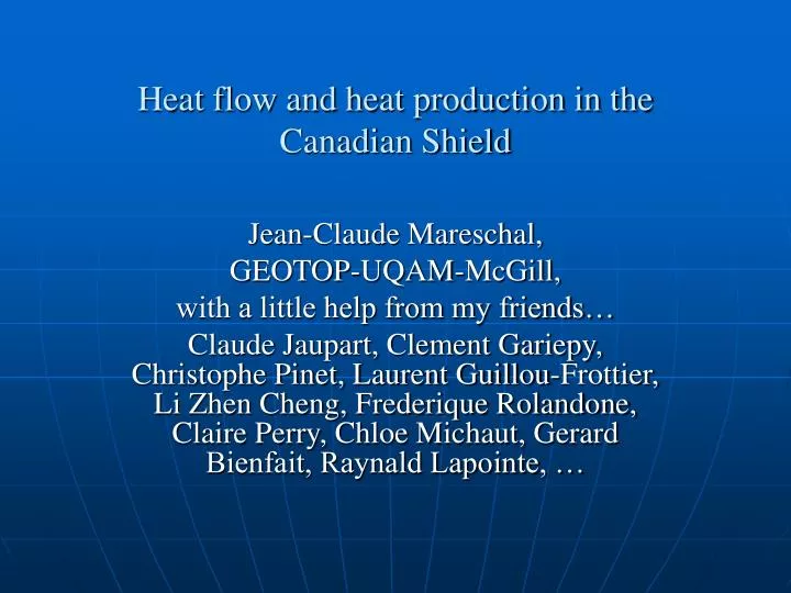 heat flow and heat production in the canadian shield