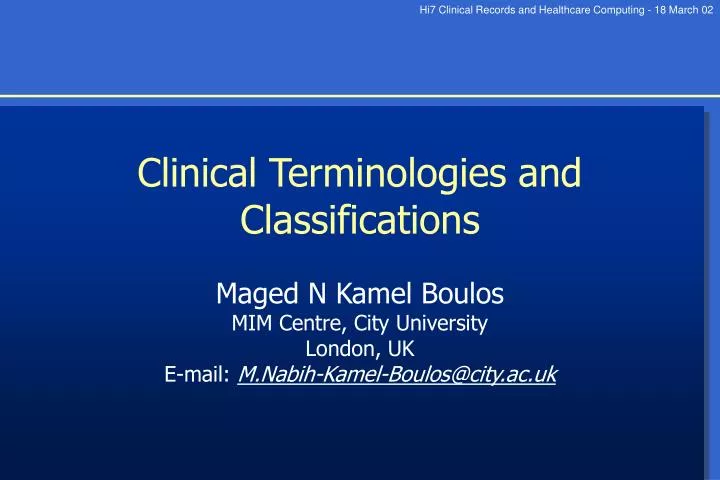 clinical terminologies and classifications