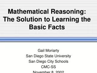 Mathematical Reasoning: The Solution to Learning the Basic Facts