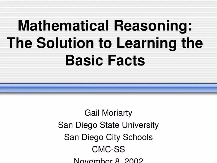 mathematical reasoning the solution to learning the basic facts