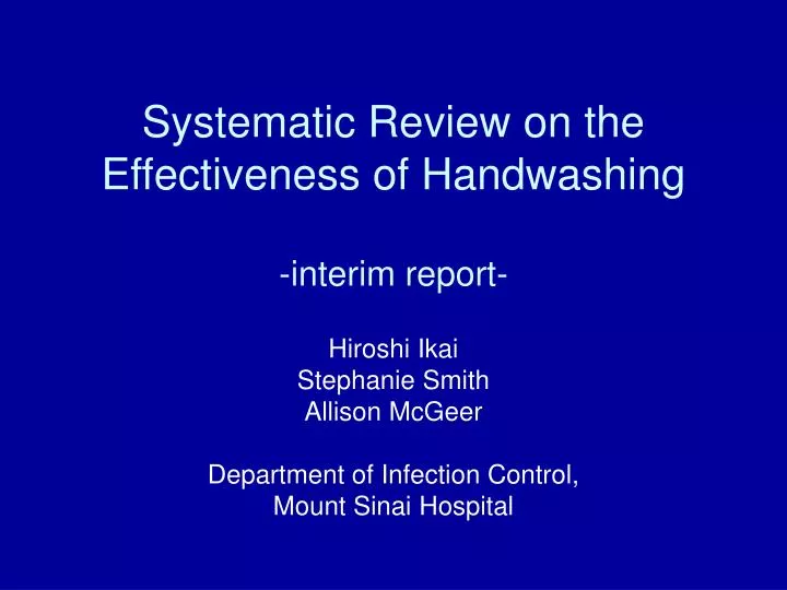 systematic review on the effectiveness of handwashing interim report