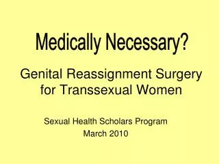Genital Reassignment Surgery for Transsexual Women