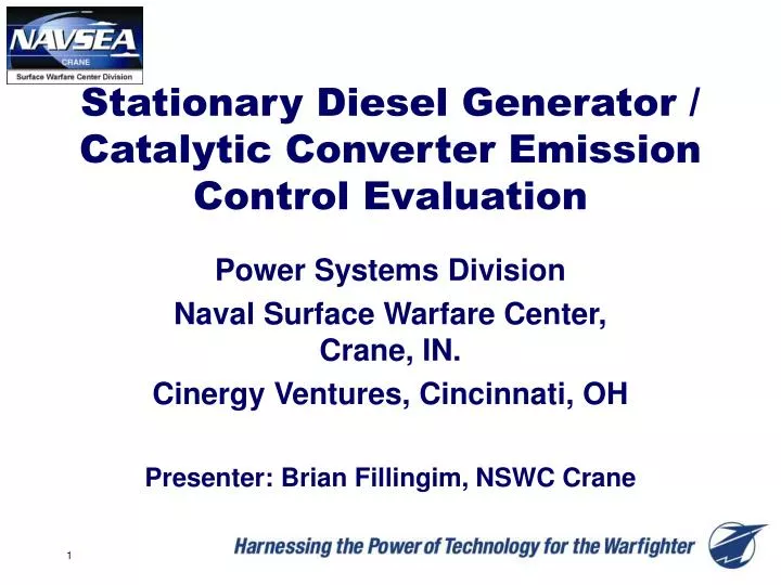 stationary diesel generator catalytic converter emission control evaluation