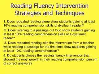 Reading Fluency Intervention Strategies and Techniques